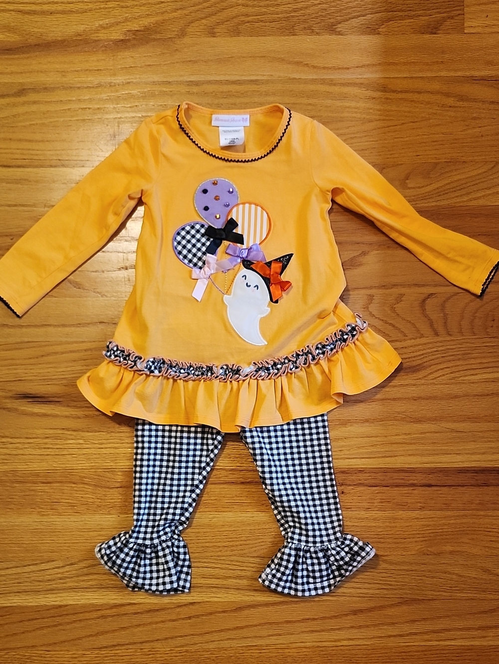 Bonnie Jean Halloween Ghost Tunic & Gingham Ruffle Pants Set (Size 2T)